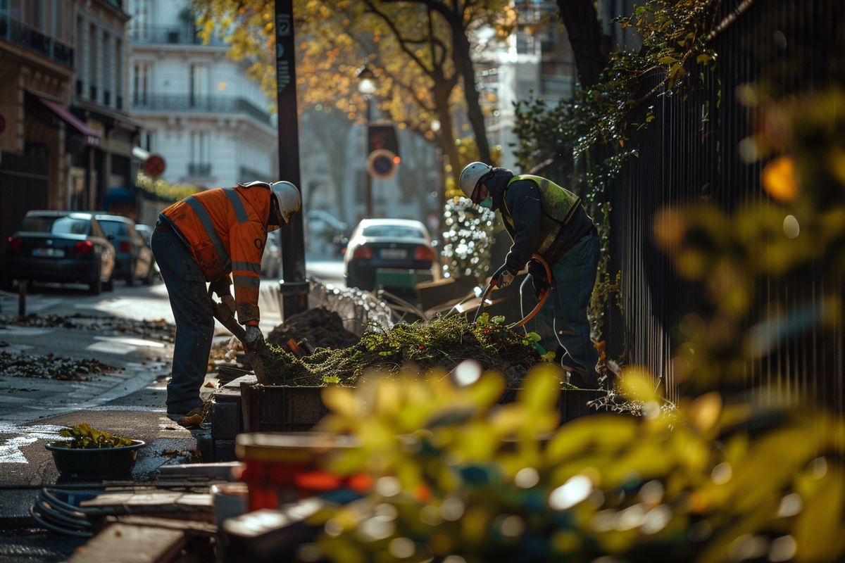 Skilled professionals using airgumming to restore urban spaces in Paris.